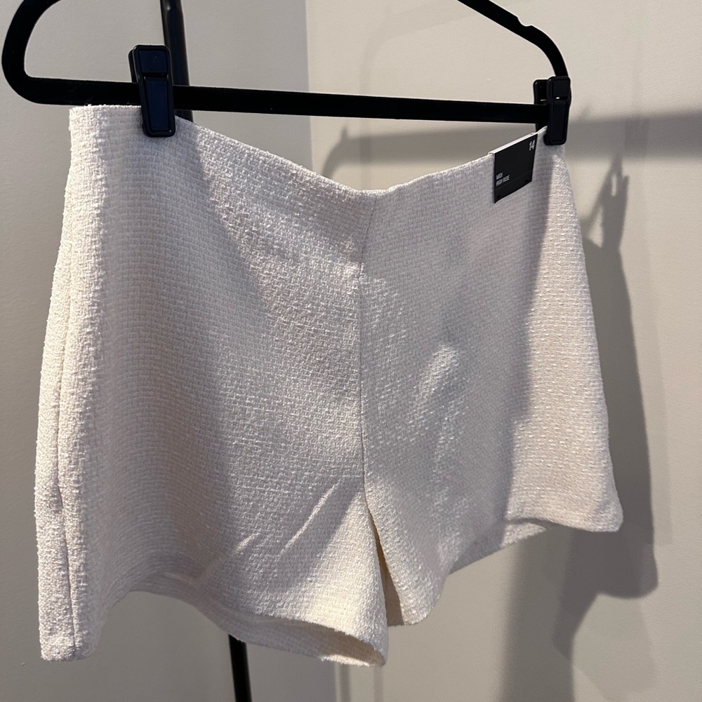 High Rise Tweed Ivory Shorts